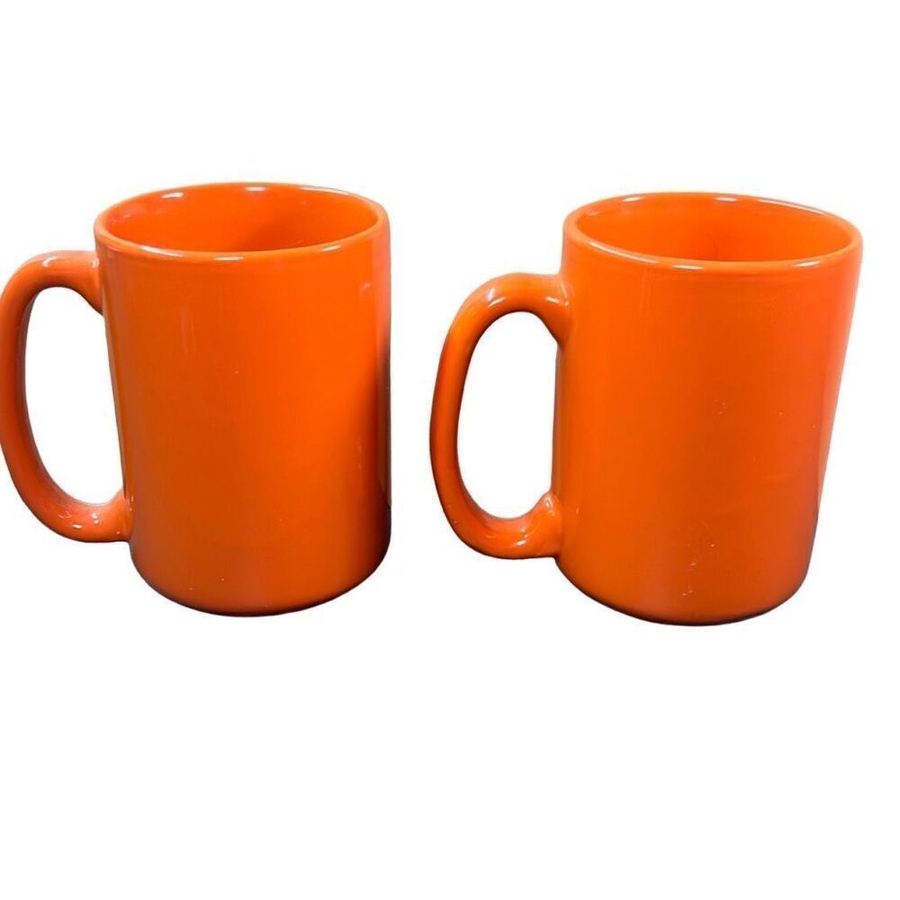 Plain Orange Ceramic Hot Cold Coffee Tea Mug Cup Size 3.25" x 5" Set Of 2